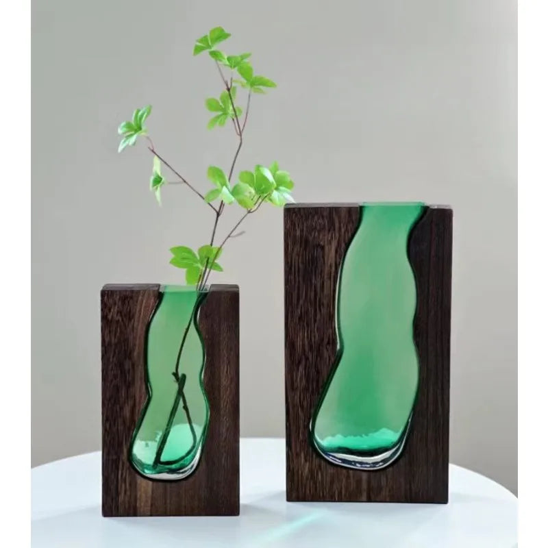 Crystal Glass Wood Vase
