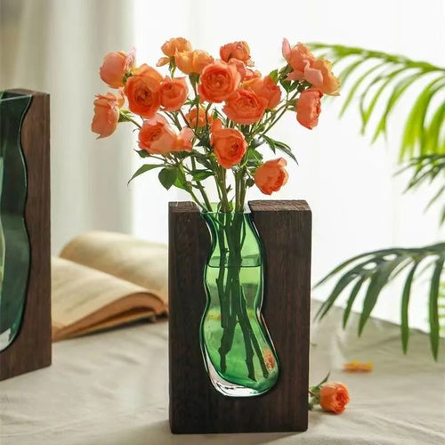 Crystal Glass Wood Vase