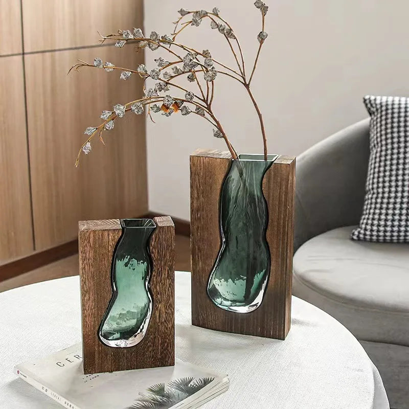Crystal Glass Wood Vase